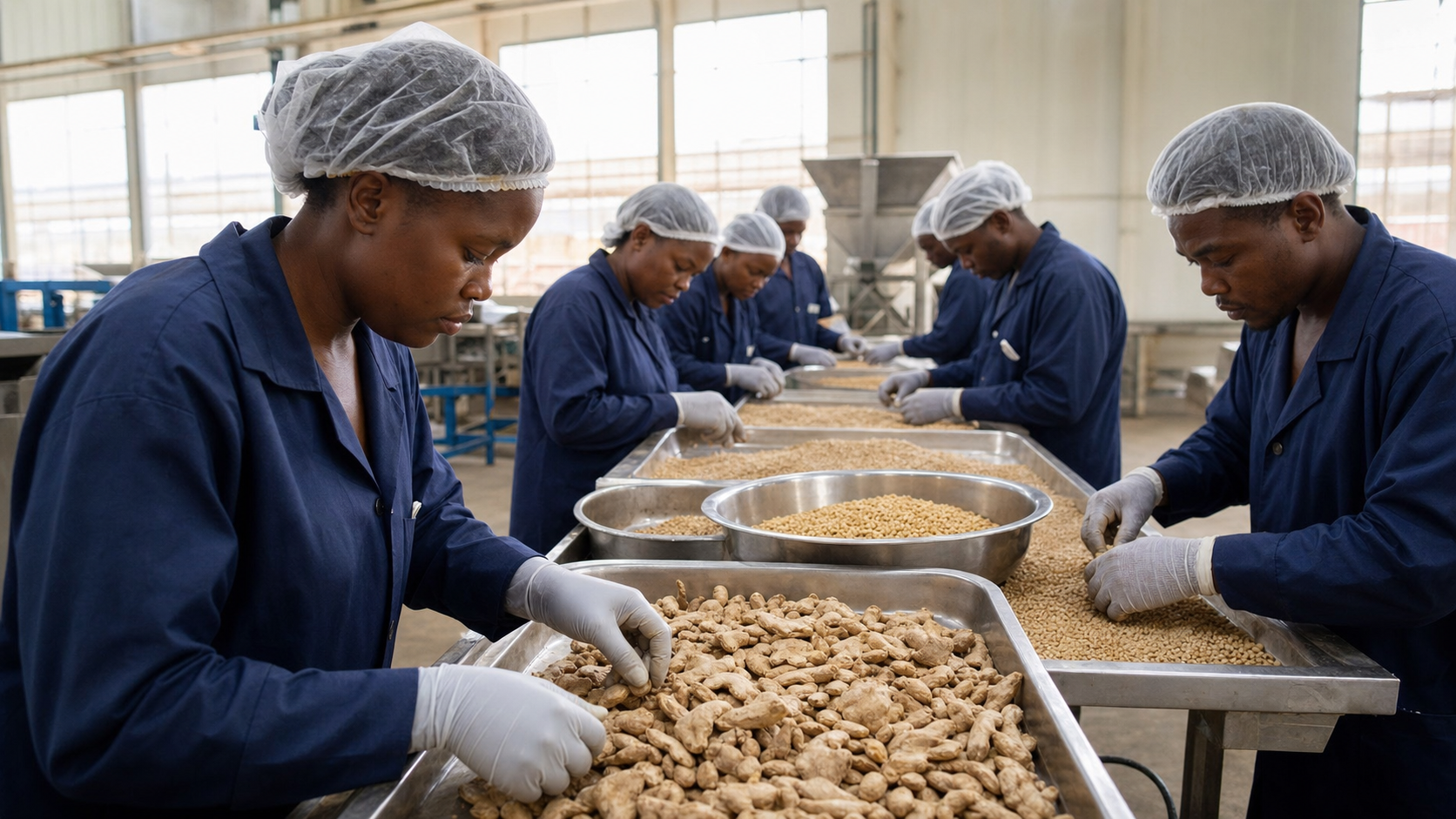 Cleaning, drying and grading at a Nigerian processing facility